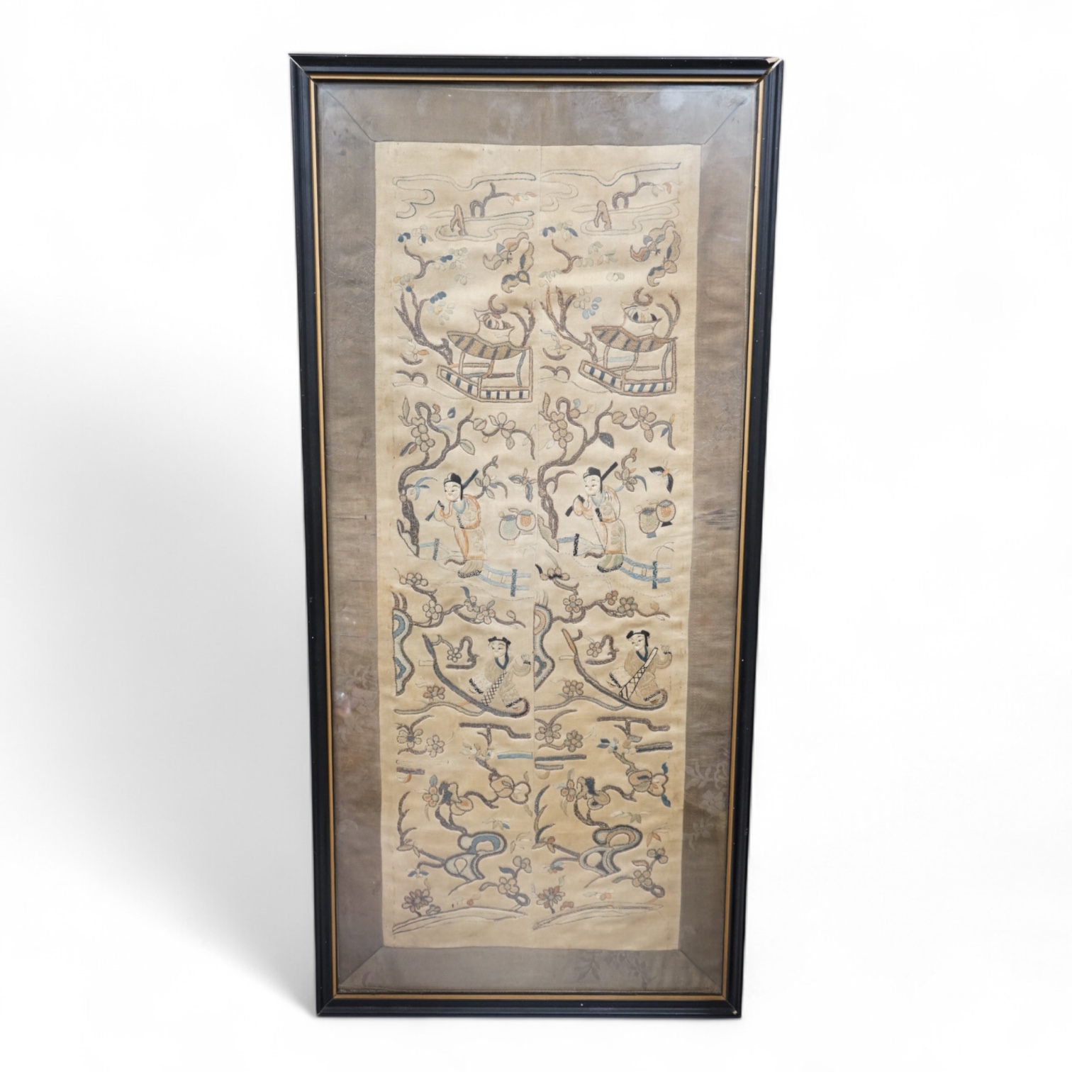 A Chinese silk embroidered sleeve panel, 48x18cm
